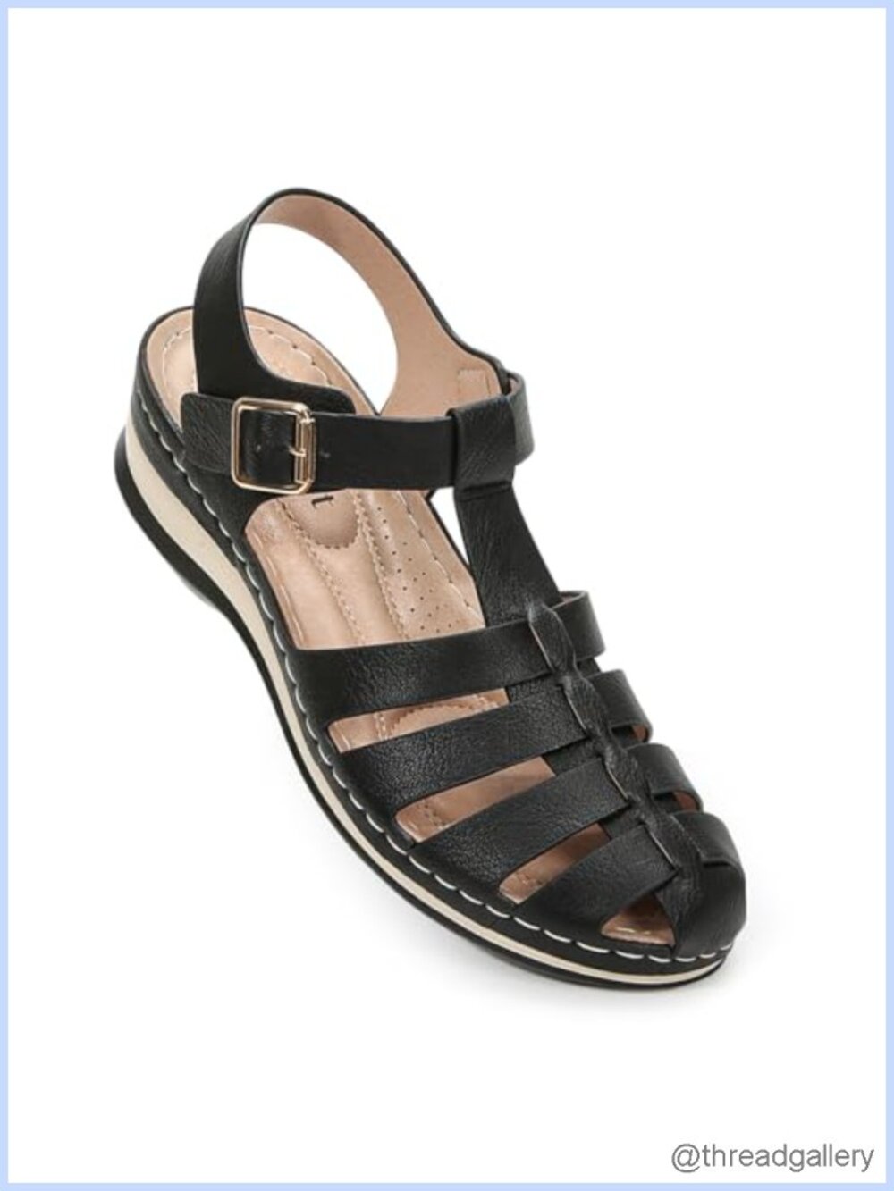 Womens Closed Toe Fisherman Sandals Faux Leather Platform Wedge Adjustable Strap